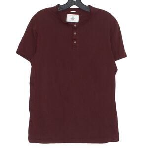 Reigning Champ Shirt Henley Minimalist Preppy Streetwear Casual Maroon Small